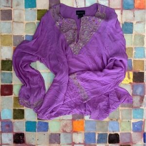 Y2K Lane Bryant 100% silk beaded sheer top